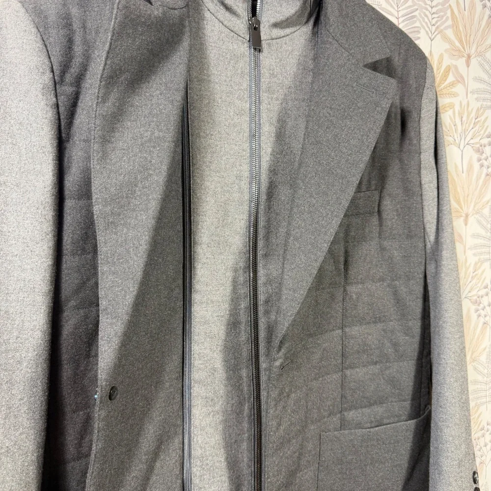 Murano‎ Slim Fit Blazer Jacket Removable Zip Vest S Gray Quilted Hybrid Coat